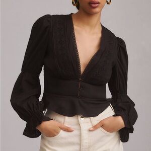 Reformation Meadowlark Black Buttoned Blouse